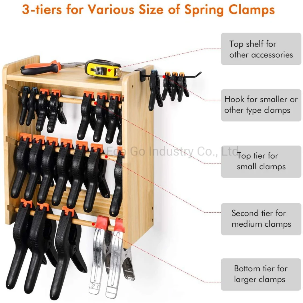 Clamp Rack, Garage Organizer Wooden Bamboo Clamps Storage Holder, Wall Mounted Garage Tool Organizer