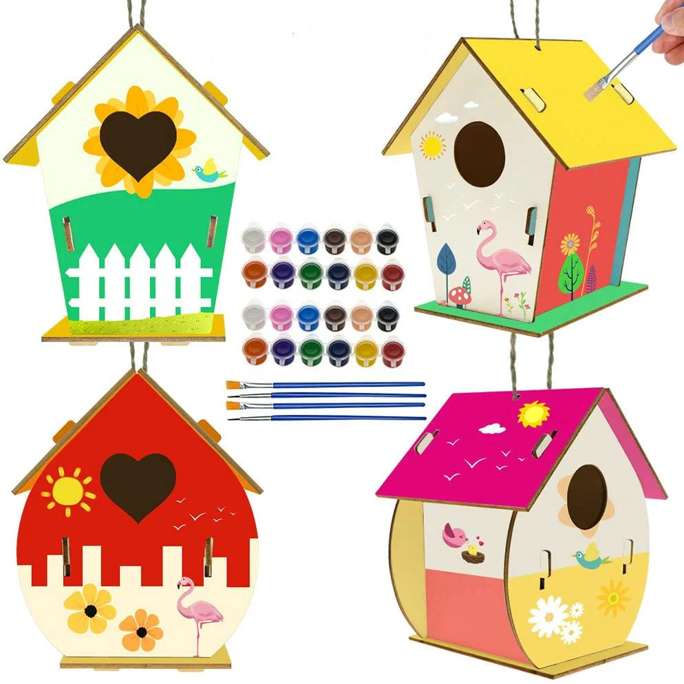 Hot Sales New Popular Painting Toys DIY Wooden Birdhouse