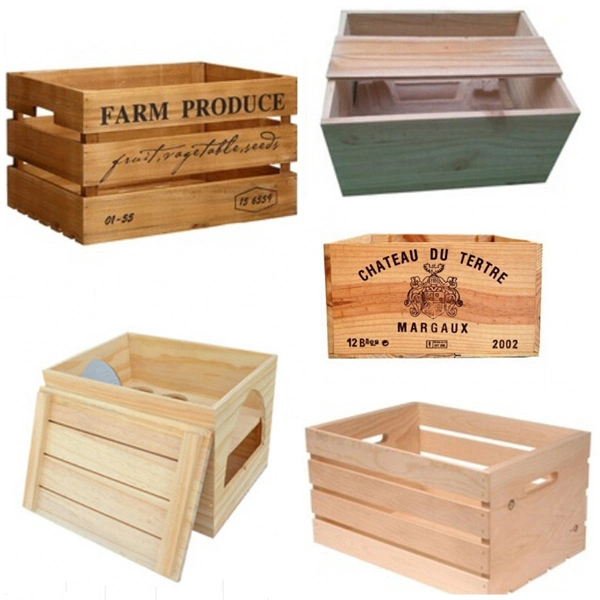 Unfinished Wooden Packaging Crate for Fruit, Wine