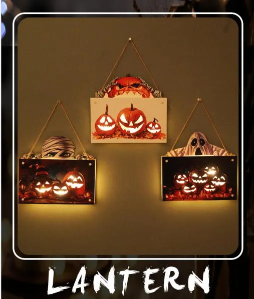 Wood Halloween Plaque Lights Scary Atmosphere Decorative Lantern Halloween Decorative Lighting Home Garden Decoration