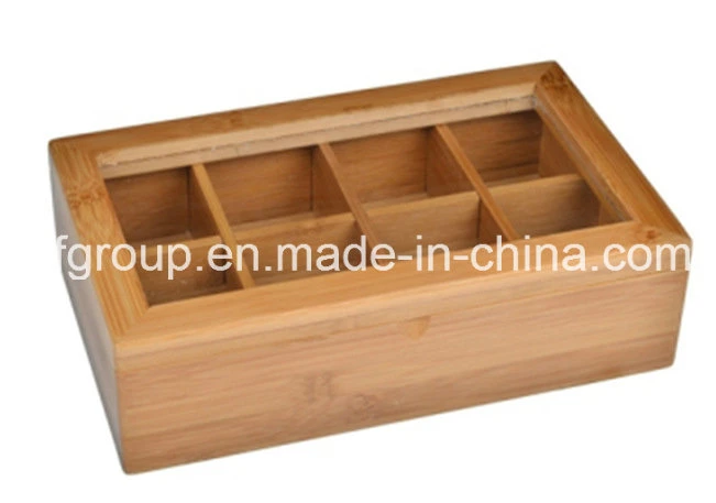 Eco-Friendly Customized Pine Wood Compartments Clear Window Wooden Tea Boxes