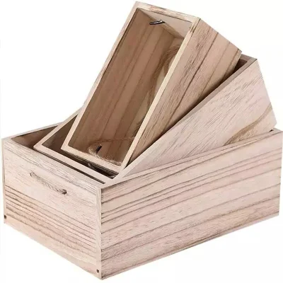 Boîtes de rangement en bois de ferme décorative Caisses de nidification en bois rustiques avec poignées