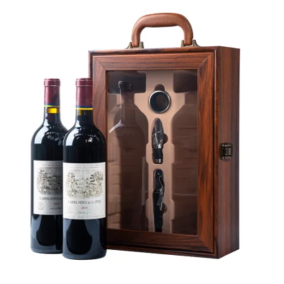 Coffret cadeau haut de gamme coffrets de présentation de vin en bois double boîte en bois de présentation de bouteille